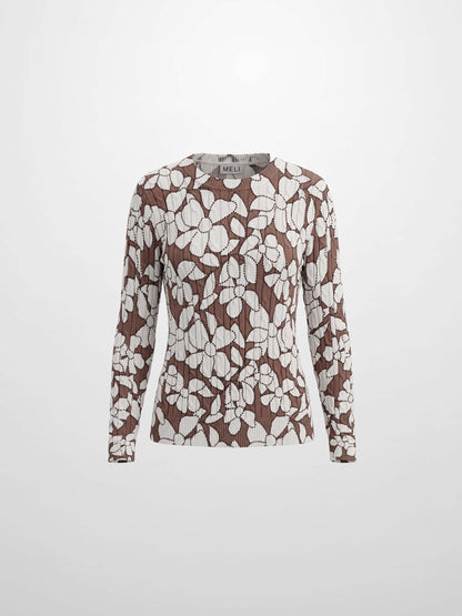 Floral Cable Printed Sweater - Brown Floral