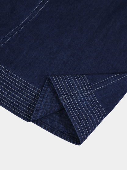 Seamed Bottom Stitched Denim Skirt-Dark Blue