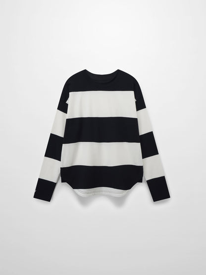 Oversized Rounded Hem T-Shirt-Black/White