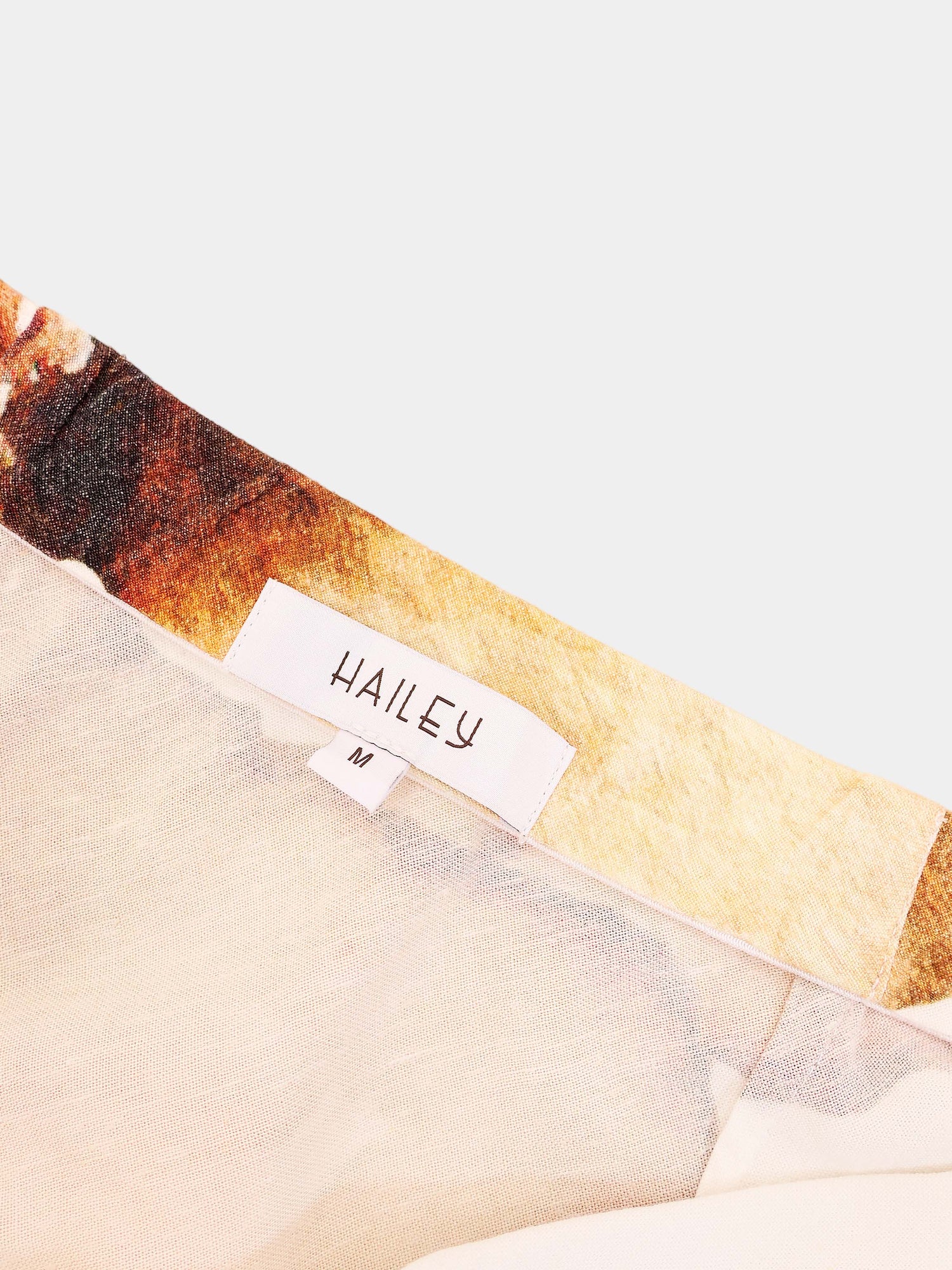 Printed Linen Blend Slip Skirt-Brown Floral