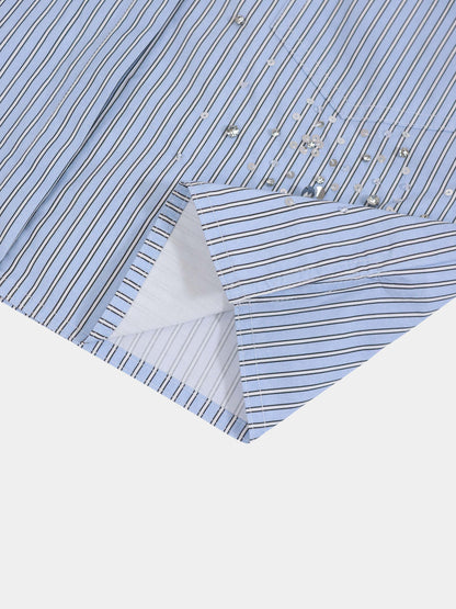 Embelished Pinstripe Crop Blouse-Blue/White