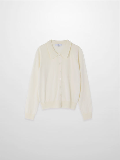 Wool Blend Collared Cardigan-Ivory