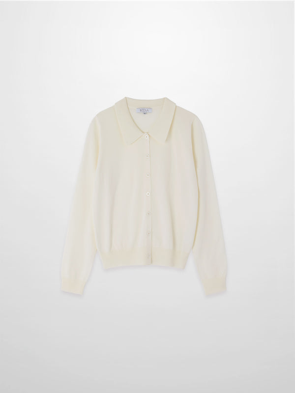 Wool Blend Collared Cardigan-Ivory