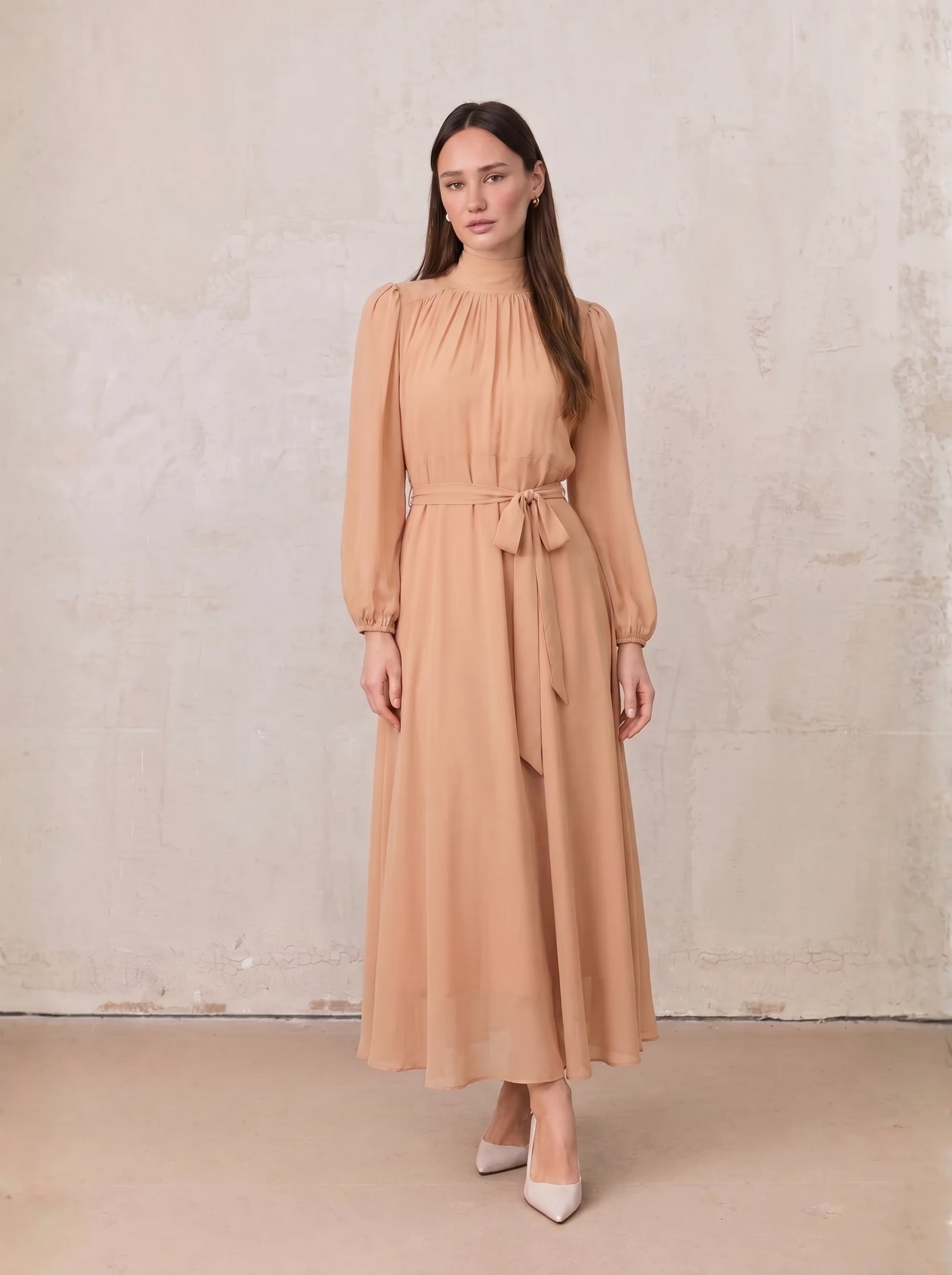 Asymmetrical Bottom Belted Dress-Mocha