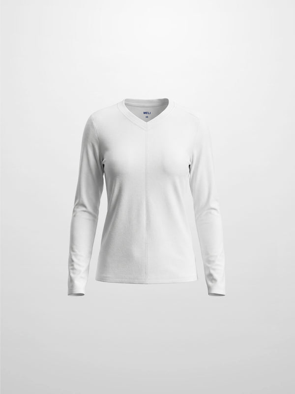 Center Seam High V Tee-White