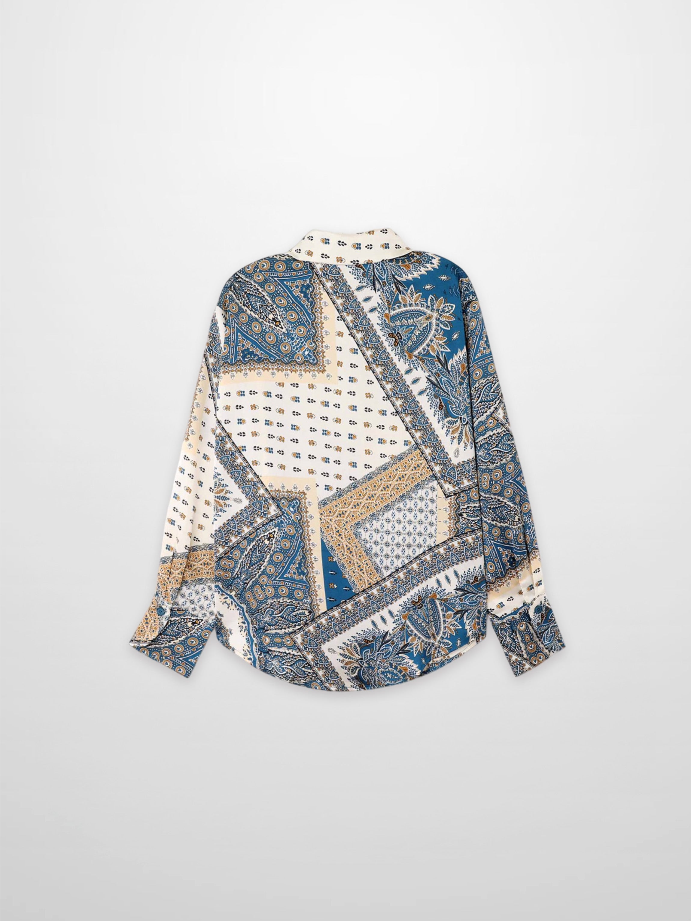 Button Down Collared Blouse-Teal Faux Satin