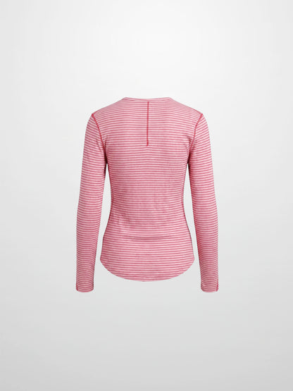 Striped Cross Stitch T-Shirt-Pink
