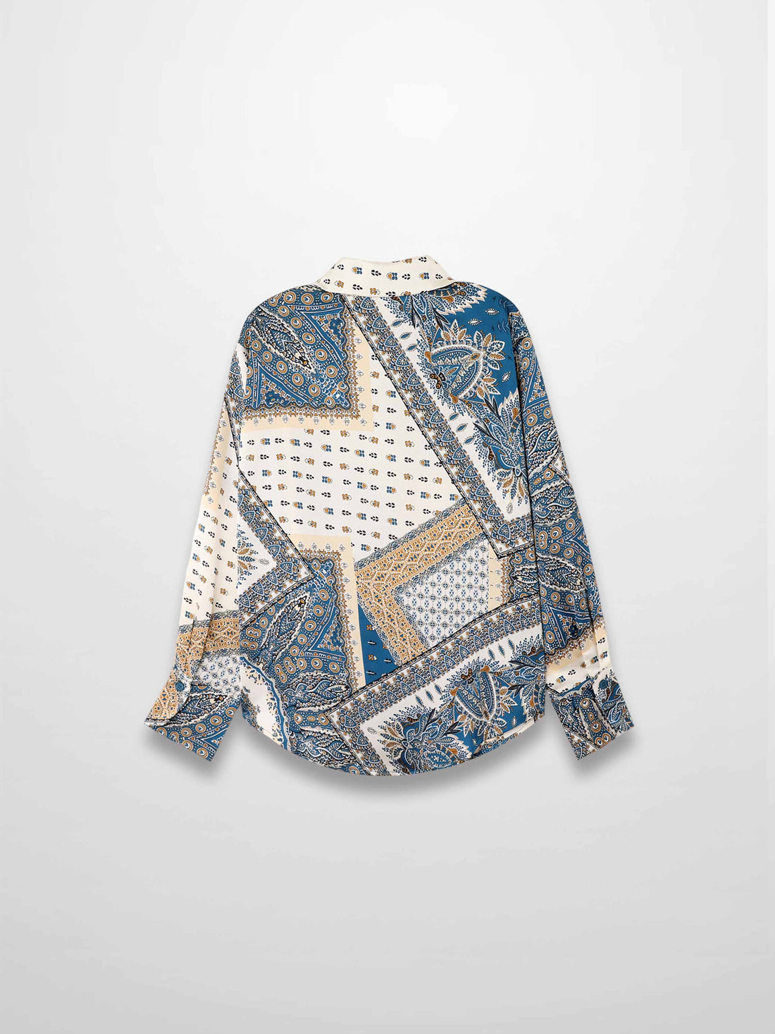 Button Down Collared Blouse-Teal Faux Satin