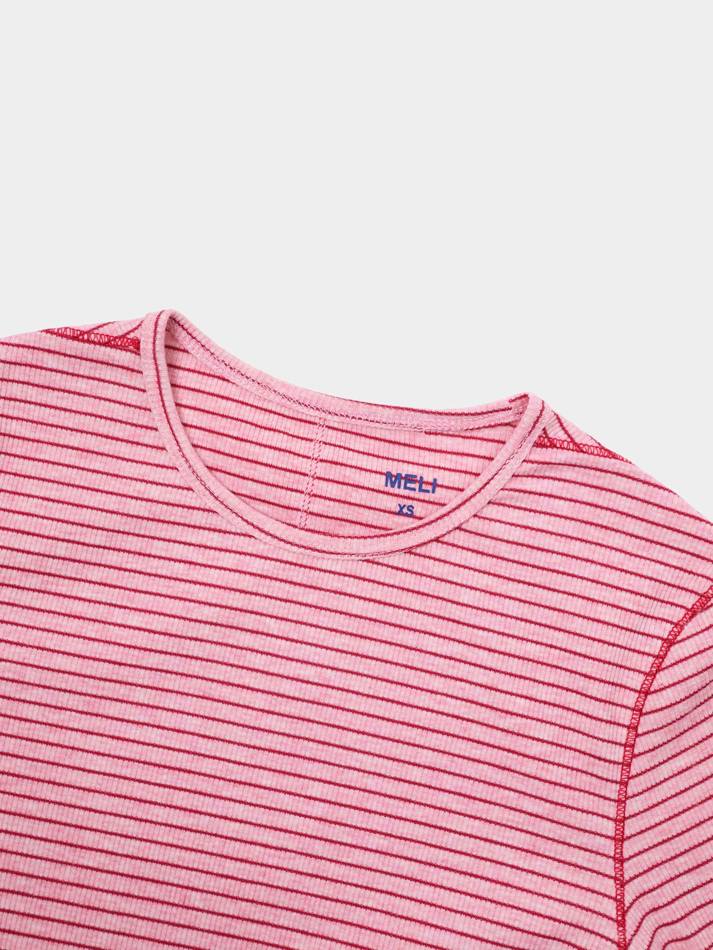 Striped Cross Stitch T-Shirt-Pink