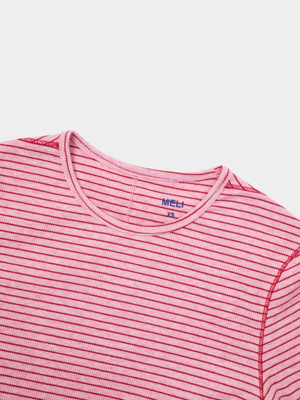 Striped Cross Stitch T-Shirt-Pink