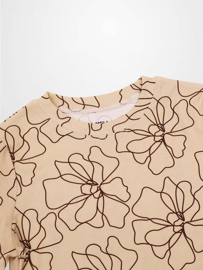 Basic Printed T-shirt-Tan/Brown Floral