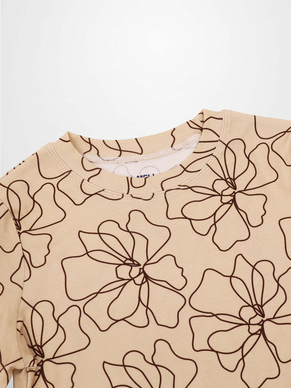Basic Printed T-shirt-Tan/Brown Floral