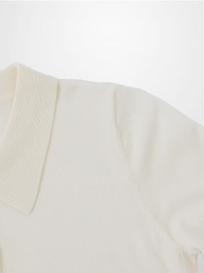 Wool Blend Collared Cardigan-Ivory