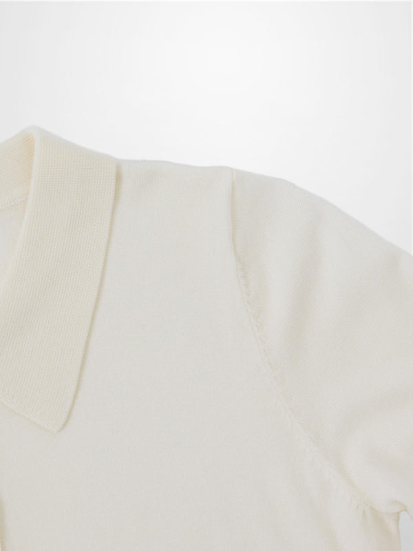 Wool Blend Collared Cardigan-Ivory