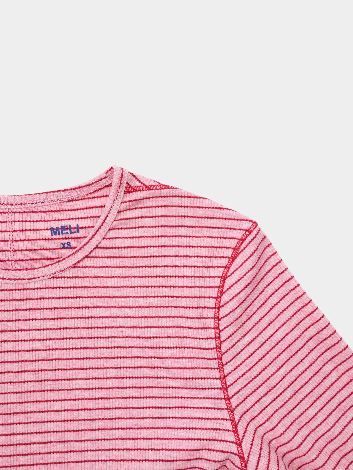 Striped Cross Stitch T-Shirt-Pink