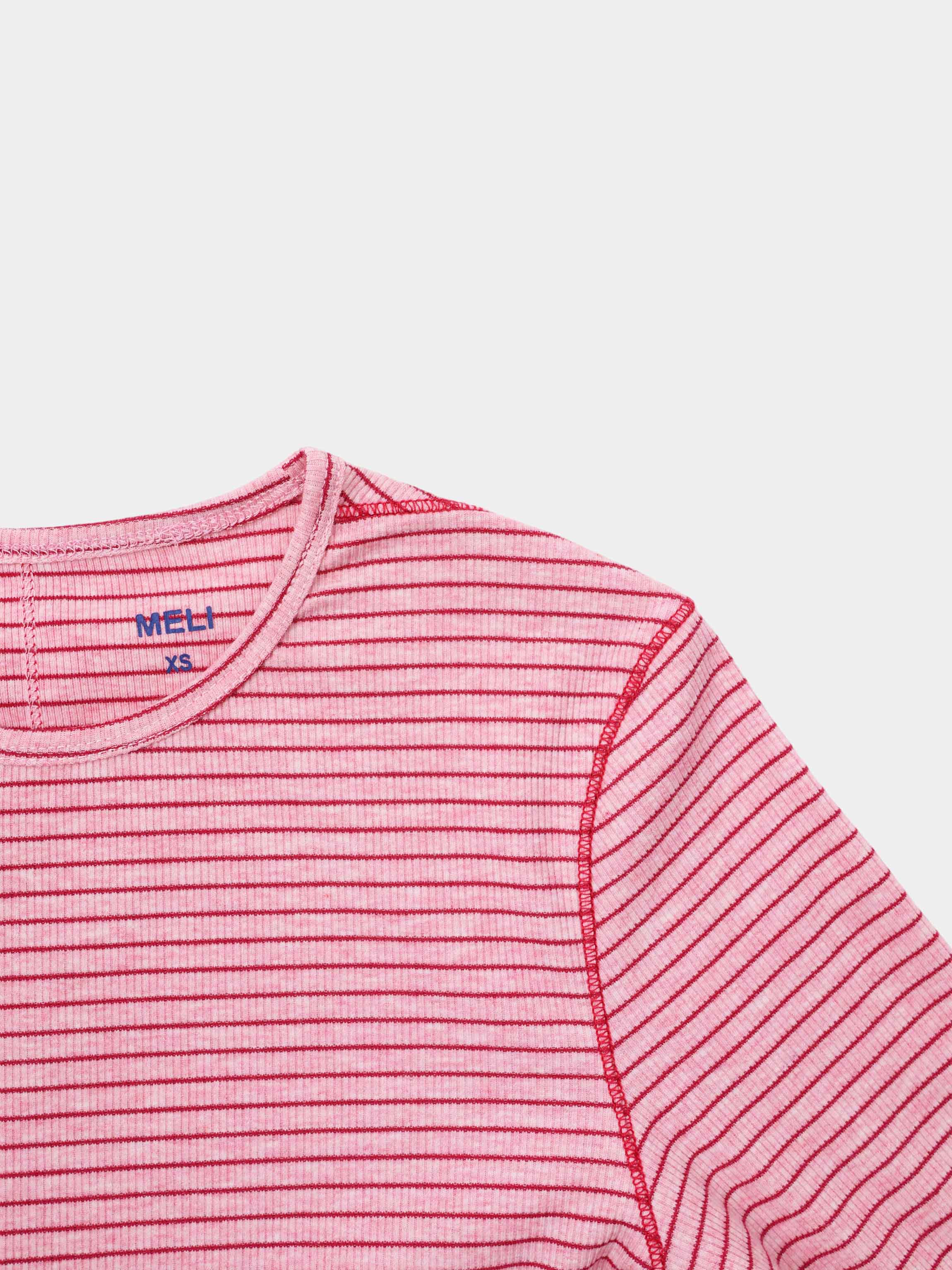 Striped Cross Stitch T-Shirt-Pink