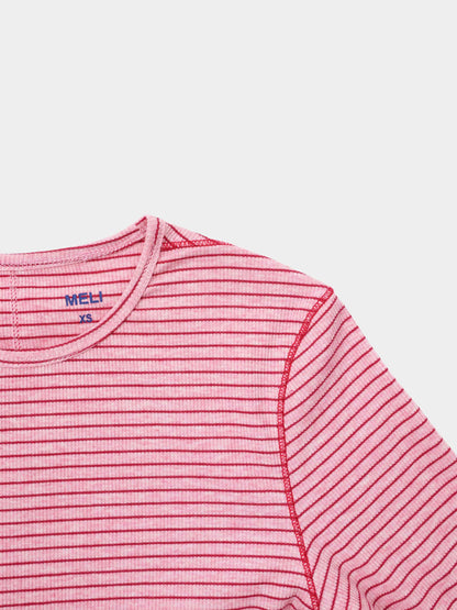 Striped Cross Stitch T-Shirt-Pink