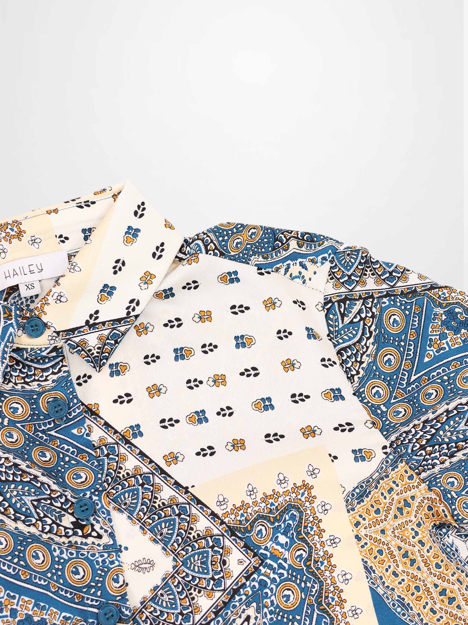 Button Down Collared Blouse-Teal Faux Satin