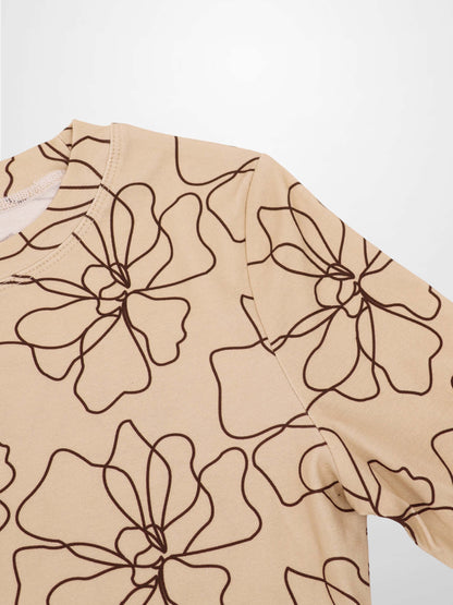 Basic Printed T-shirt-Tan/Brown Floral