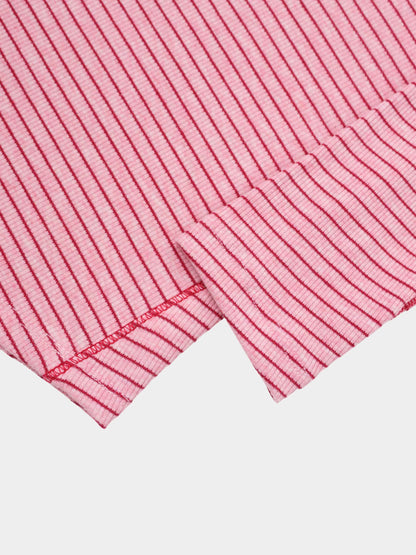 Striped Cross Stitch T-Shirt-Pink