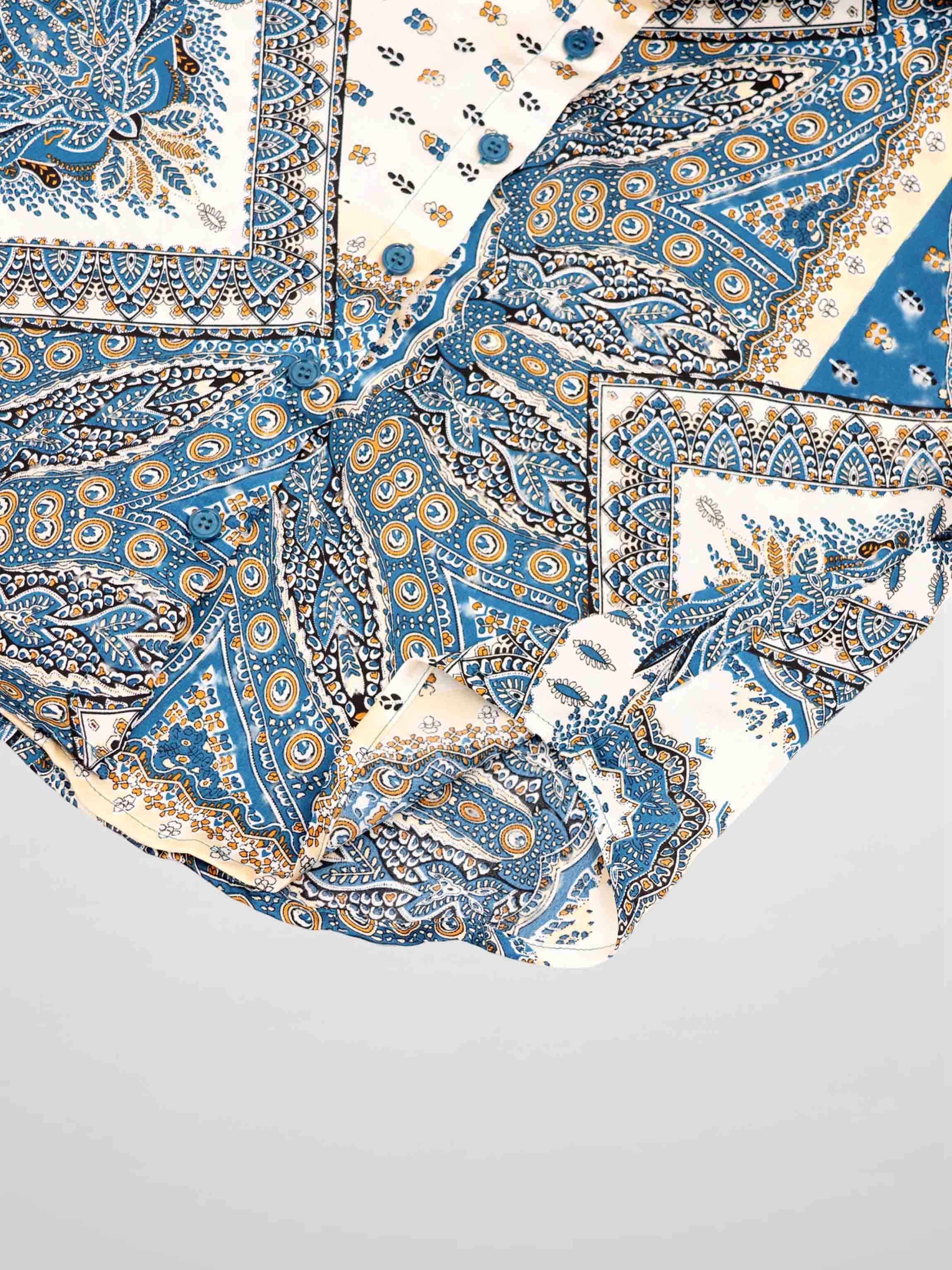 Button Down Collared Blouse-Teal Faux Satin