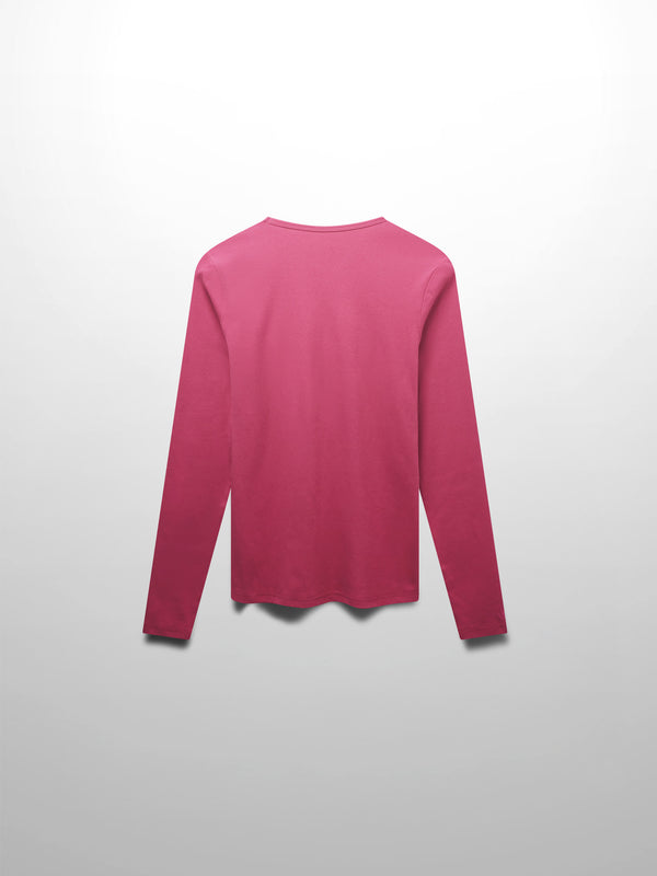 Basic High V Tee Long Sleeve-Hot Pink