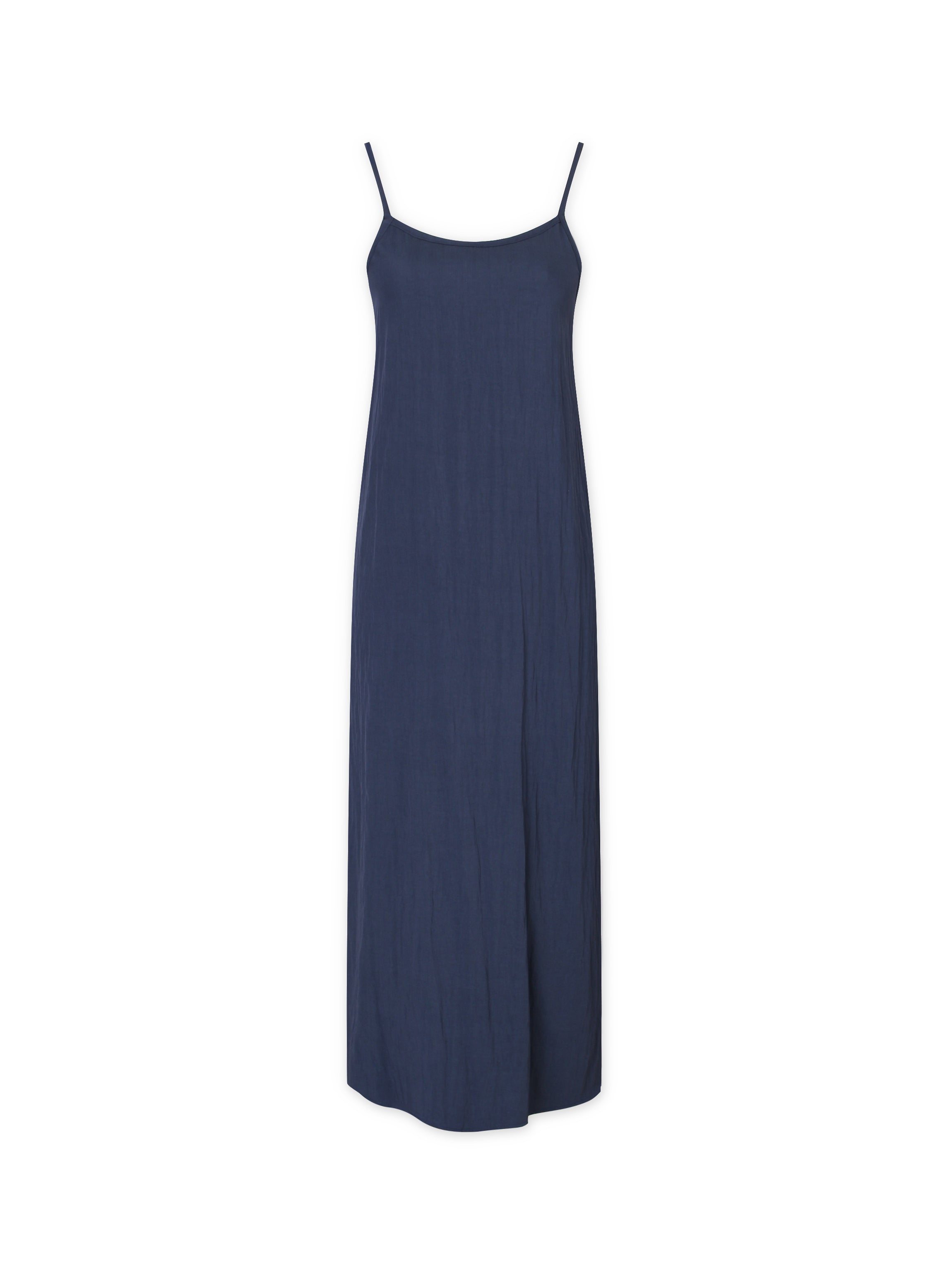 Crinkle Cotton Slip Dress-Navy