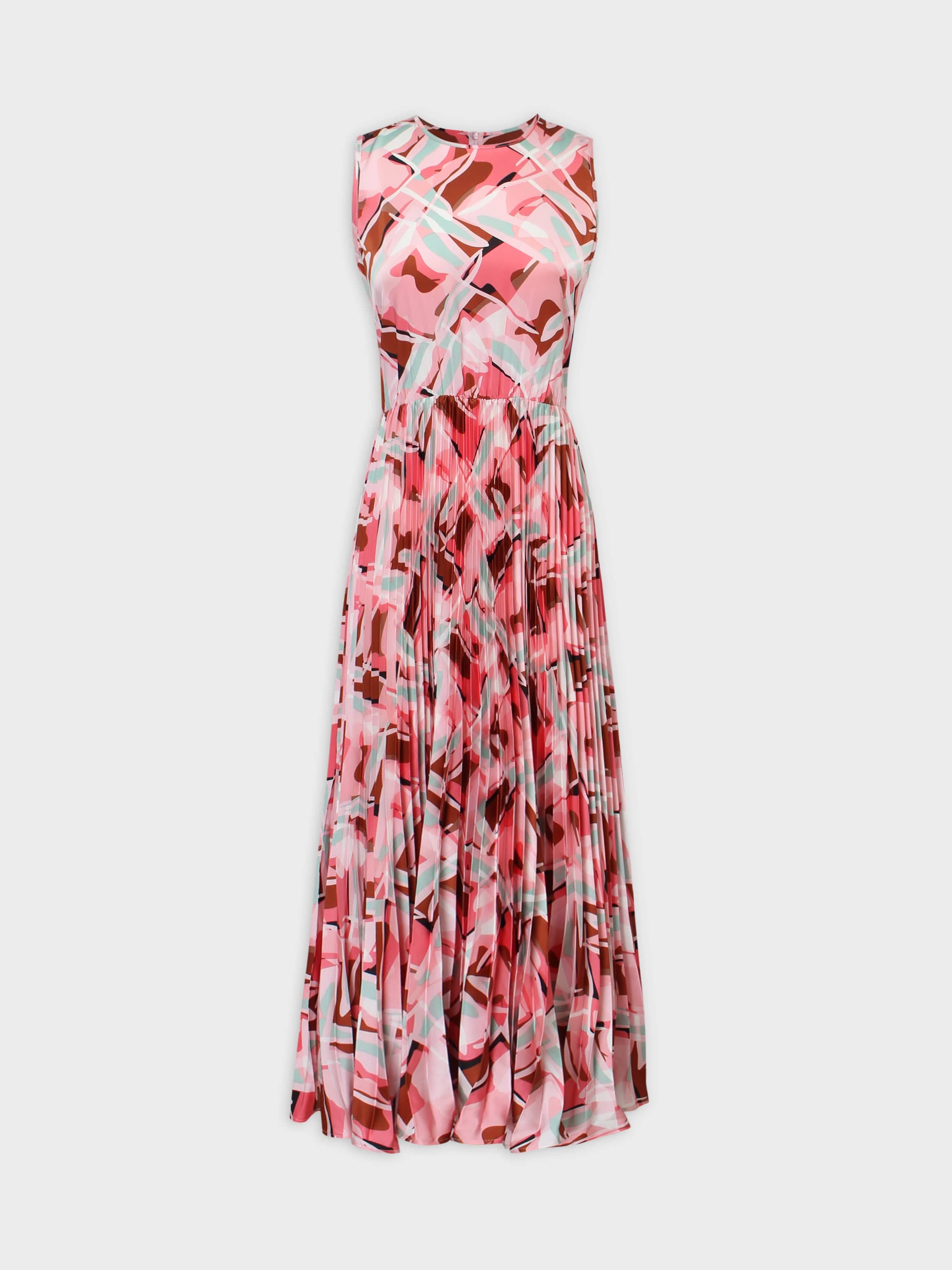 Pleated Slip Dress-Geo Rose