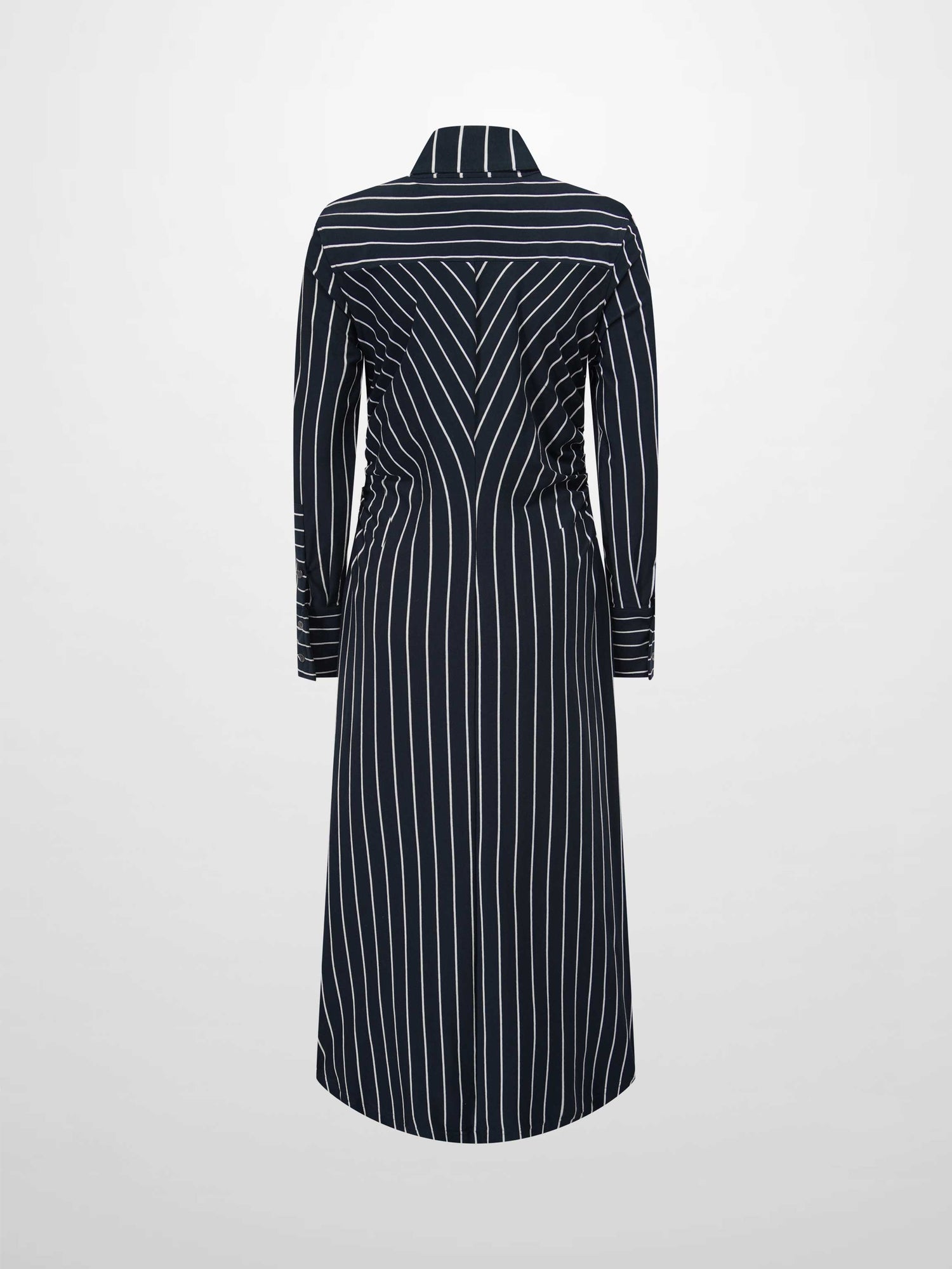 Side Shirred T-shirt Dress-Navy/White