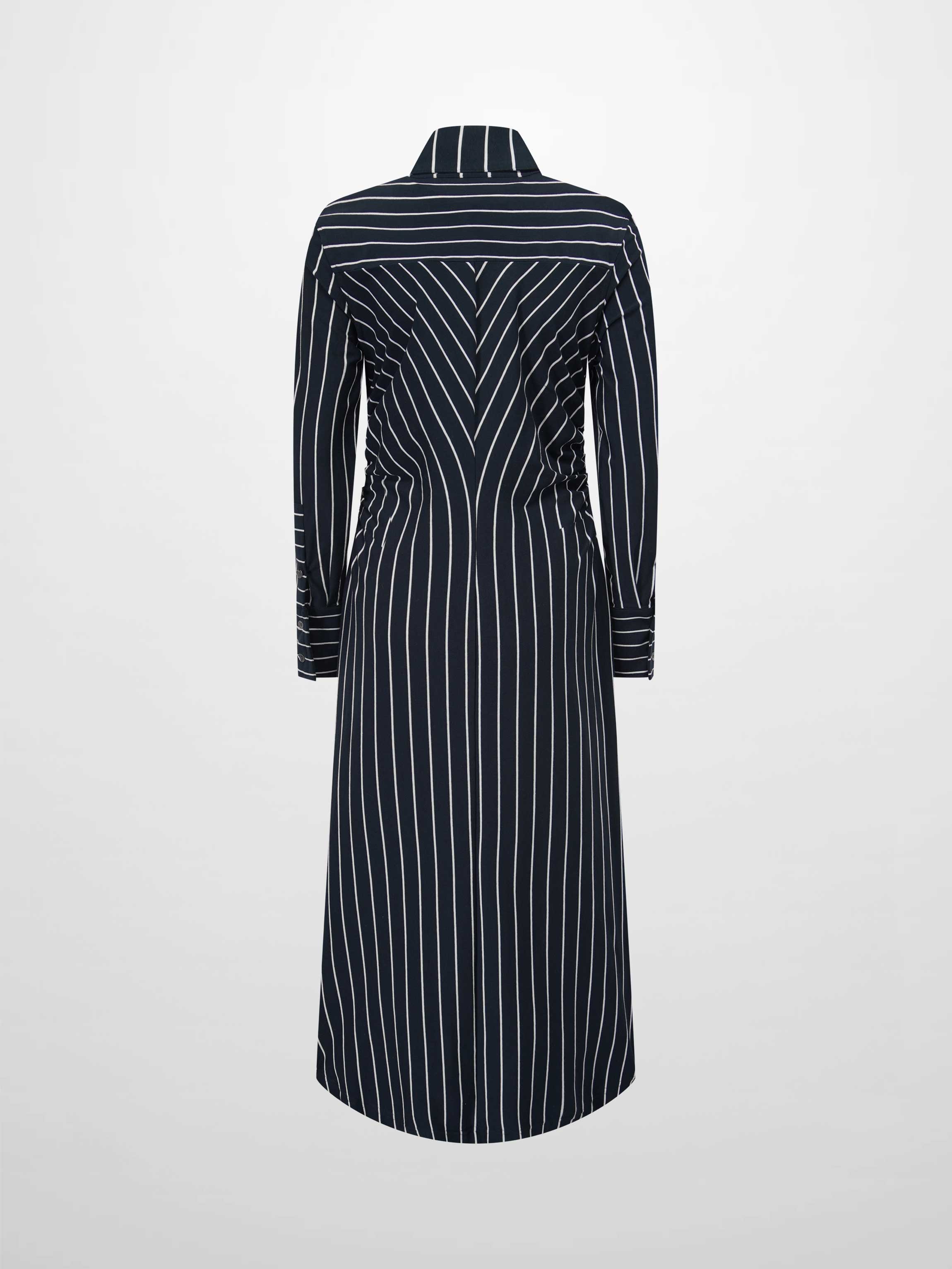 Side Shirred T-shirt Dress-Navy/White