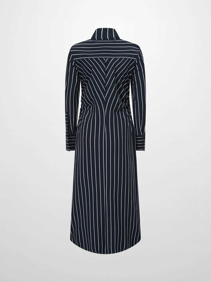 Side Shirred T-shirt Dress-Navy/White
