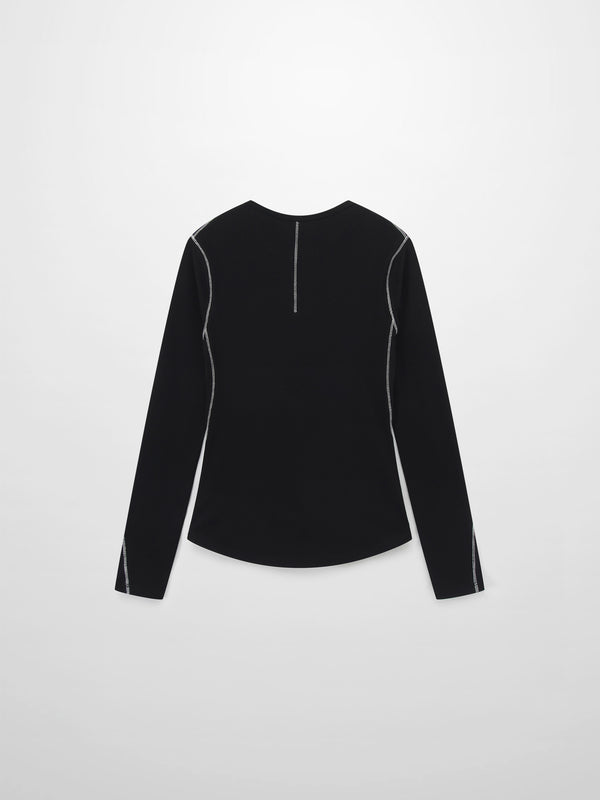 Cross Stitch Ribbed T-Shirt-Black