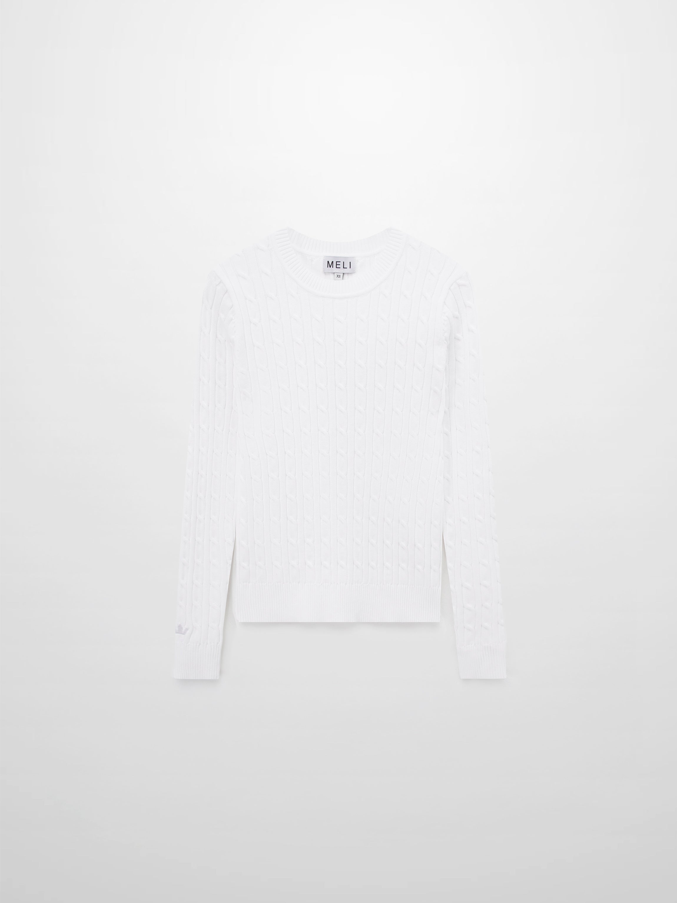 Crew Neck Cable Sweater-White