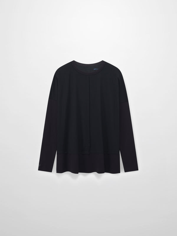 RIBBED BOTTOM T-SHIRT-BLACK