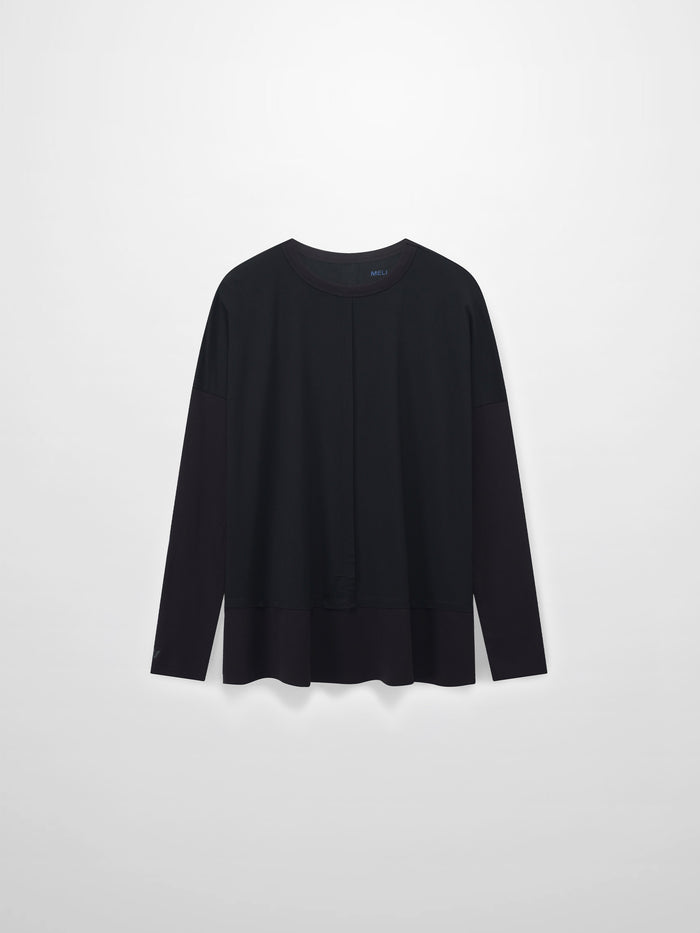 RIBBED BOTTOM T-SHIRT-BLACK