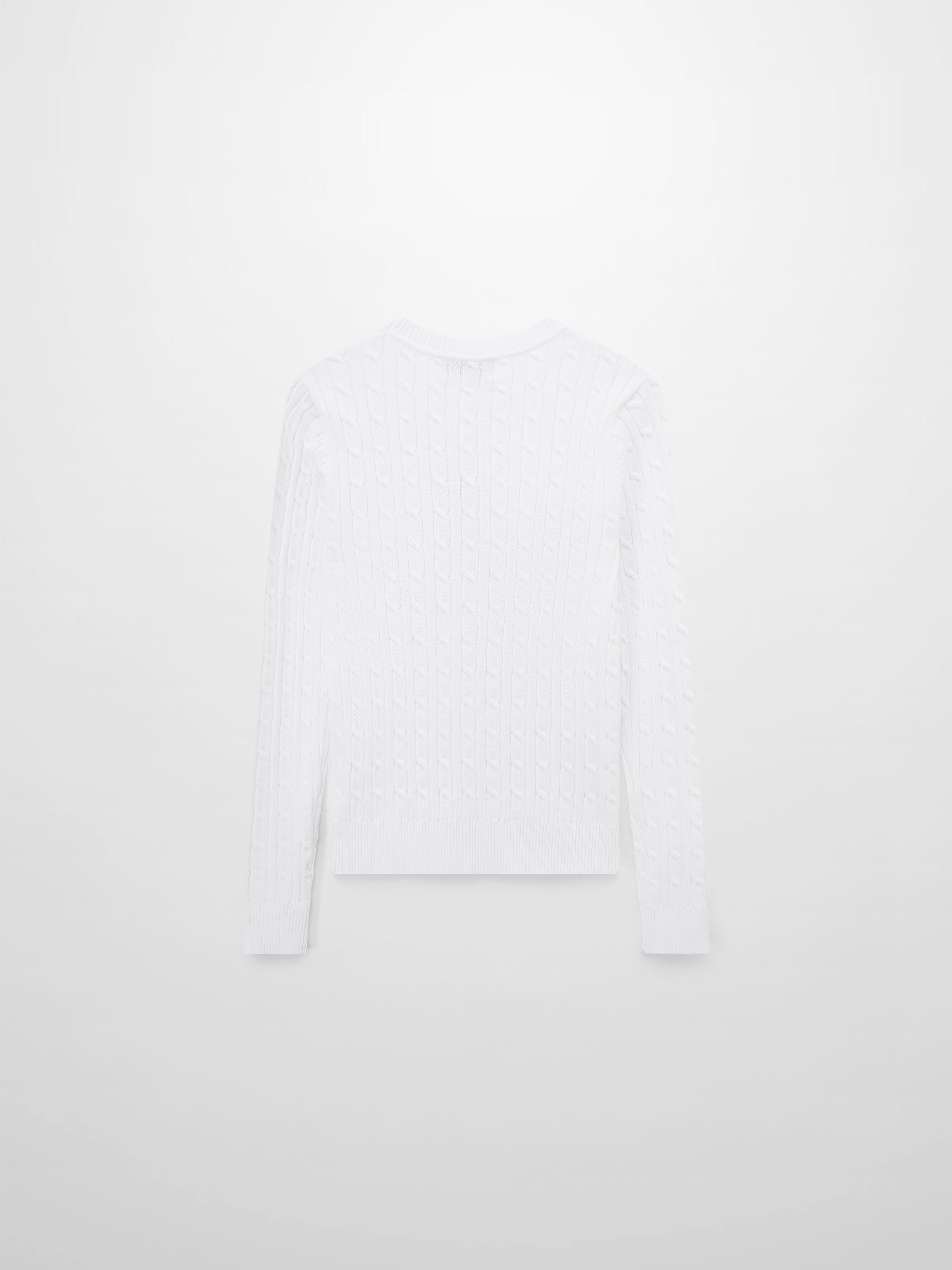 Crew Neck Cable Sweater-White