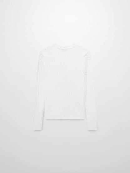 Crew Neck Cable Sweater-White