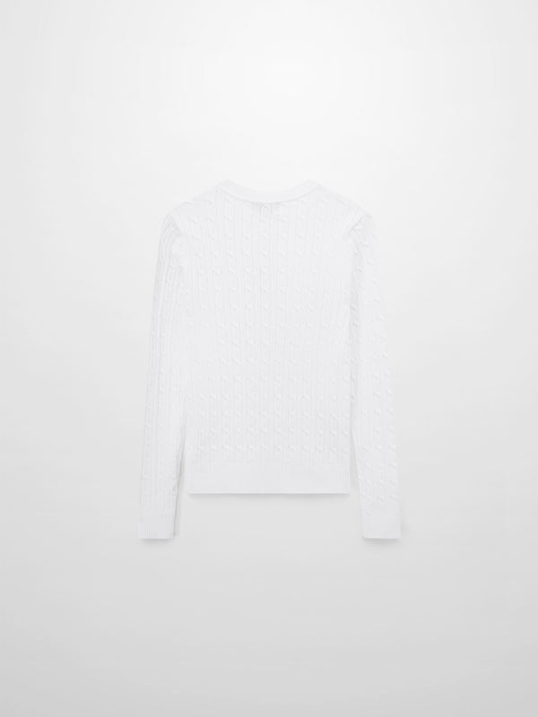 Crew Neck Cable Sweater-White