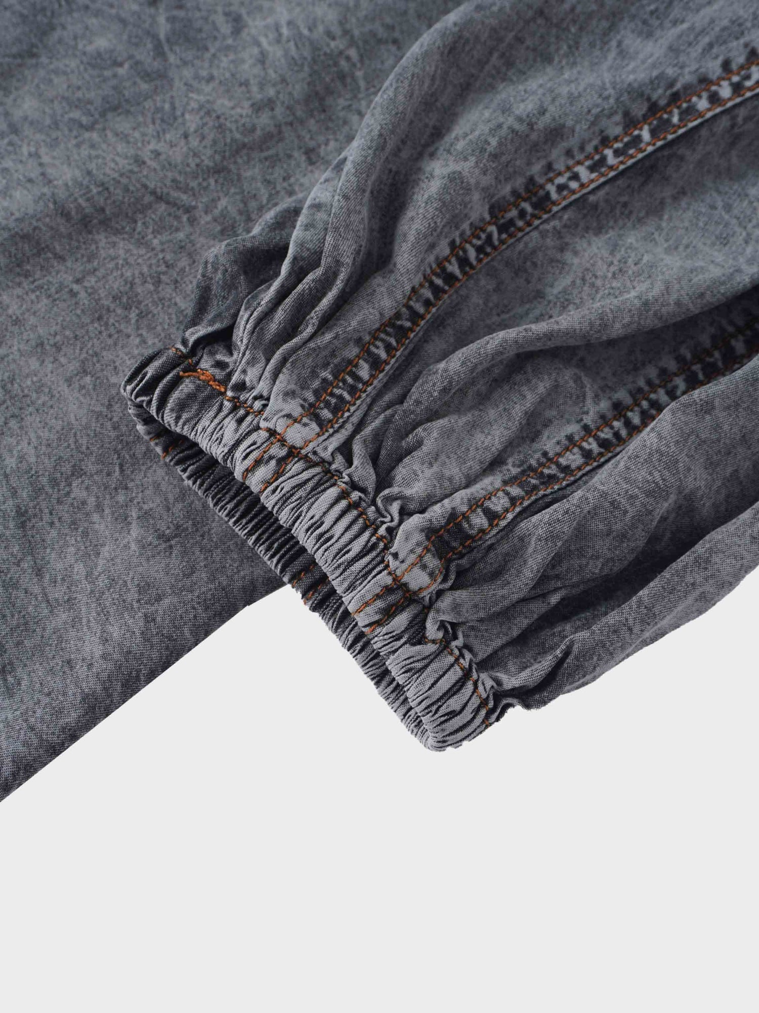 Puff Sleeve Washed Denim Blouse-Black