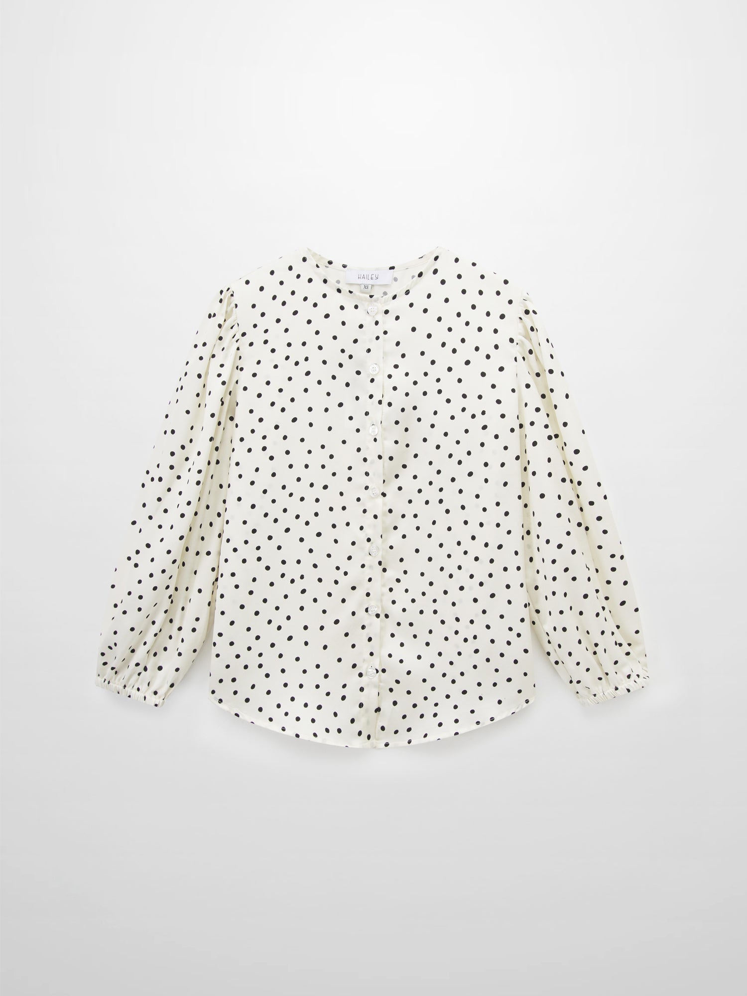 Puff Sleeve Button Down Blouse-Faux Satin Polka Dots