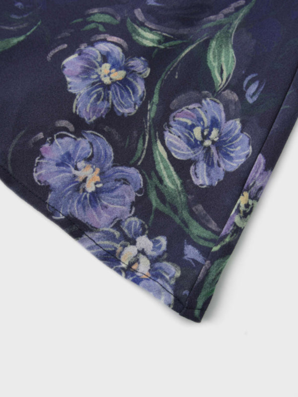 Asymmetrical Ruffle Skirt-Blue Floral
