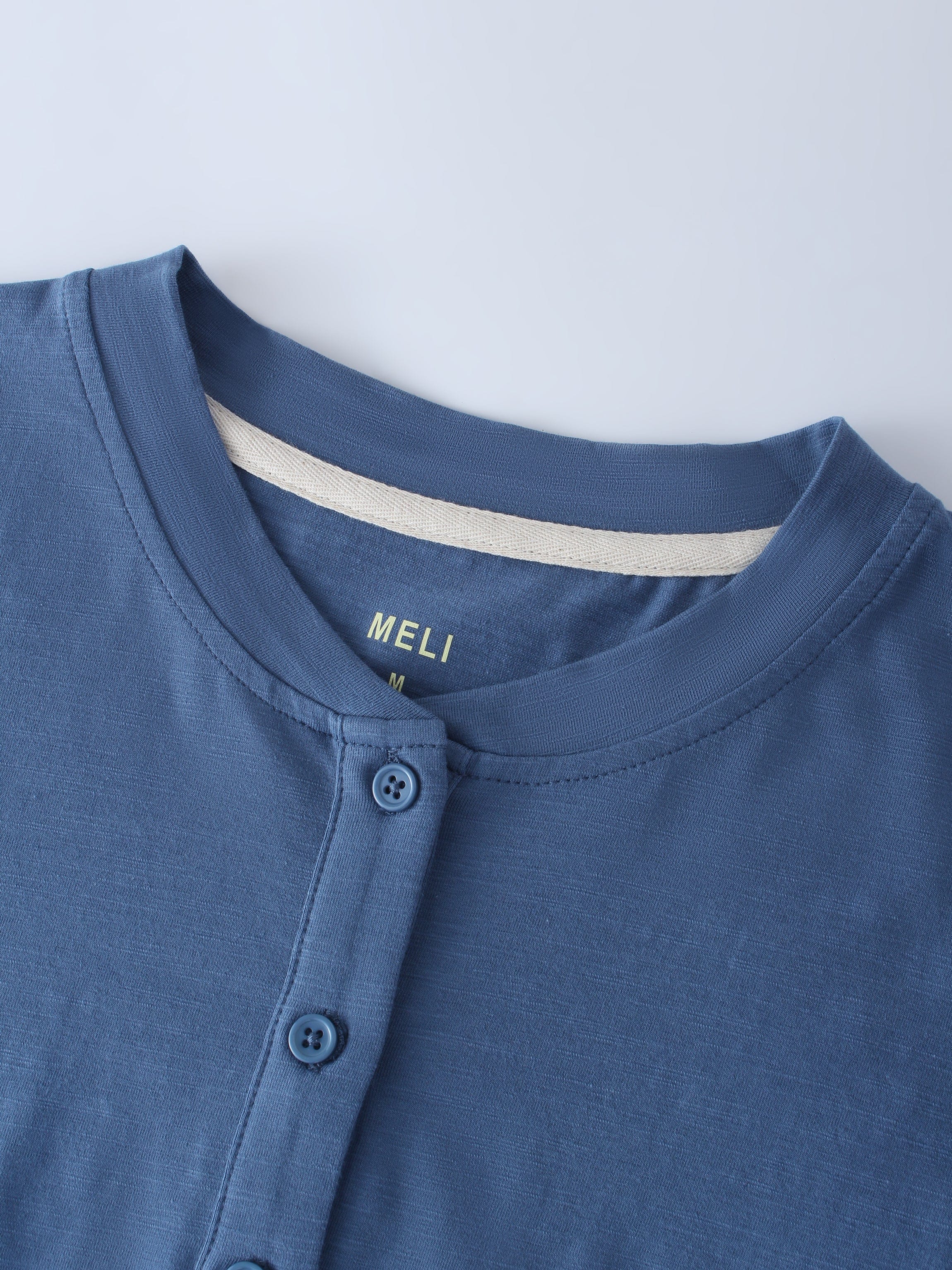 4 BUTTON HENLEY TEE-BLUE