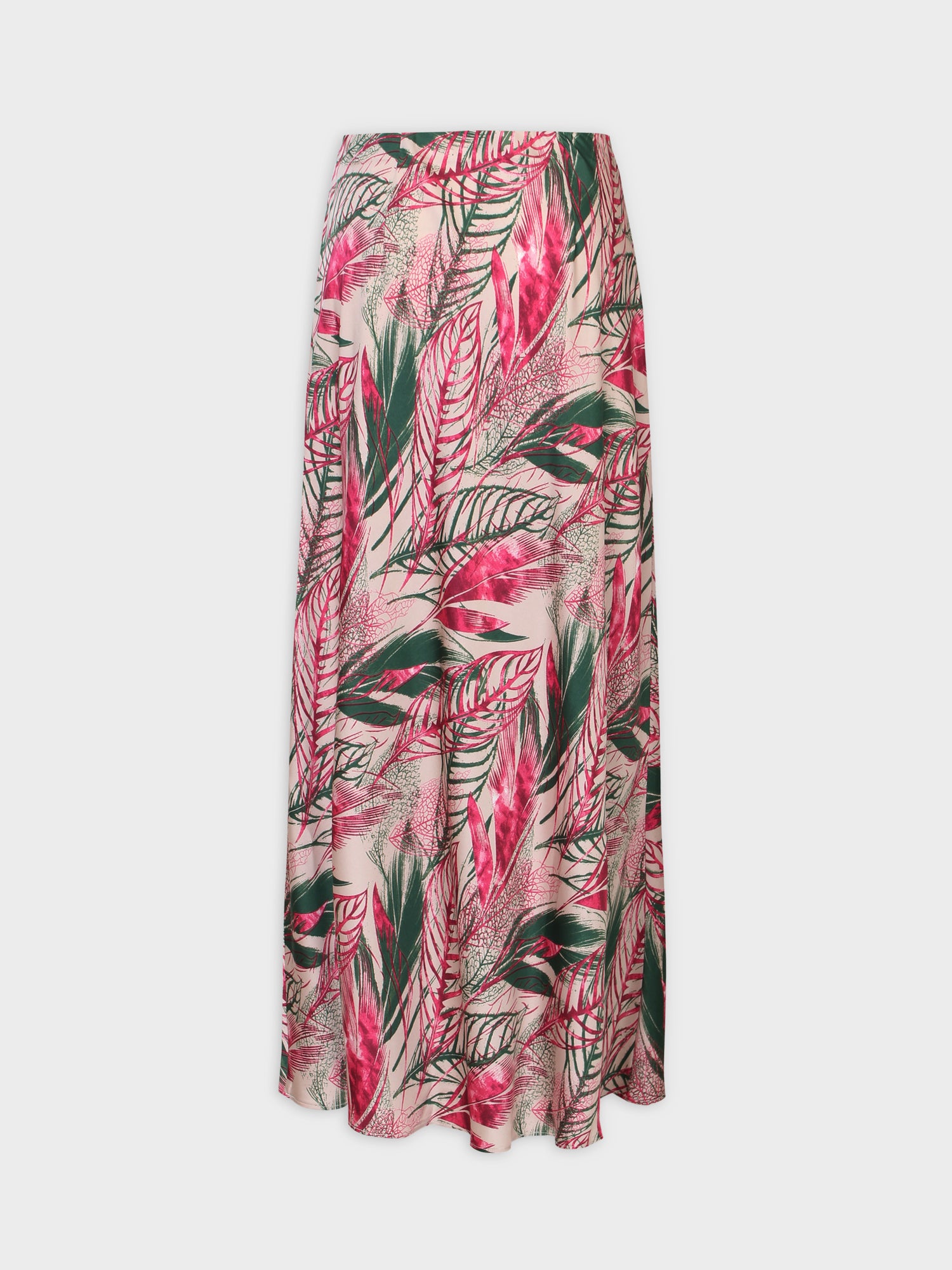 Printed Satin Slip Skirt-Pink Palm