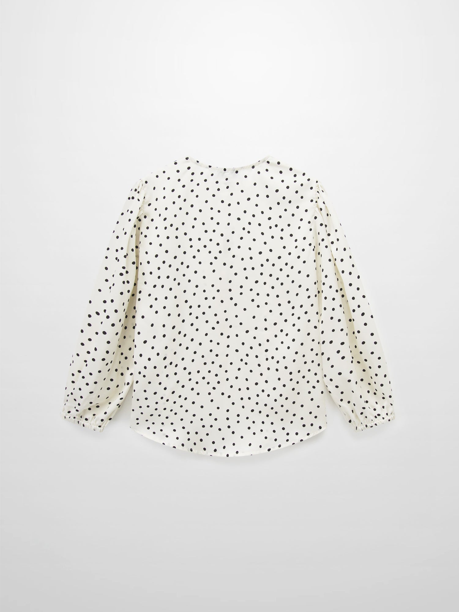 Puff Sleeve Button Down Blouse-Faux Satin Polka Dots