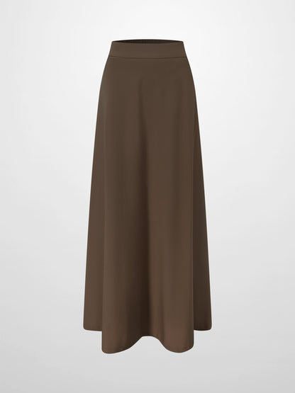 Elastic Back Maxi Cotton Blend Skirt-Mocha Mousse