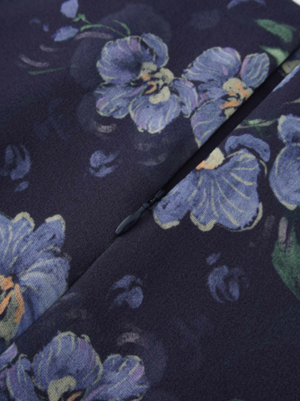Asymmetrical Ruffle Skirt-Blue Floral