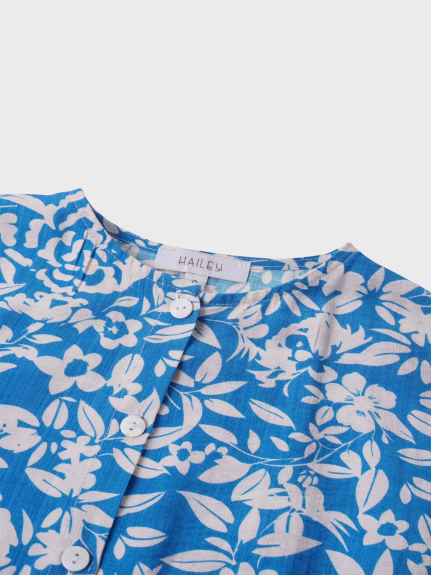 Puff Sleeve Button Down Blouse-Cobalt Blue Floral