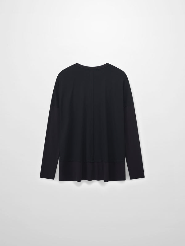 RIBBED BOTTOM T-SHIRT-BLACK
