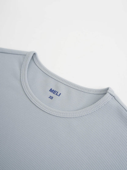 Crew Ribbed Dolman-Dusty Blue