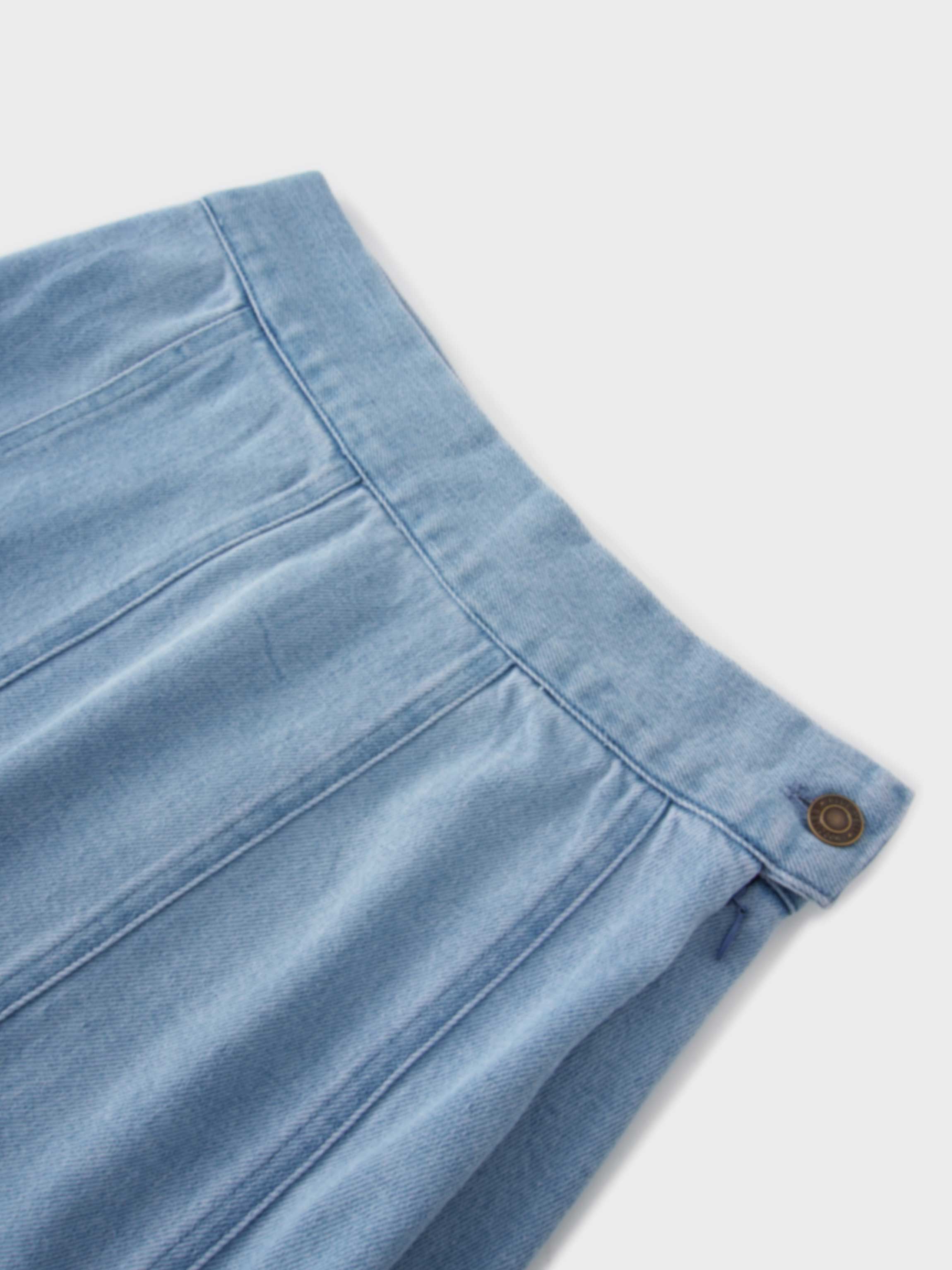 Seamed Straight Stretch Denim Skirt-Light Blue